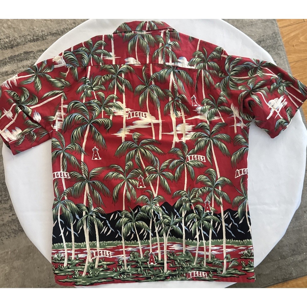 Reyn Spooner Hawaiian Shirt Mens Size L Anaheim Angels Vintage Palm Trees  MLB - Picture 5 of 5